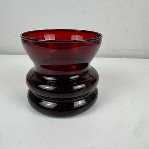 Vtg Ruby Red Art Glass Vase Mid Century Modern Double Bulb Flared Rim